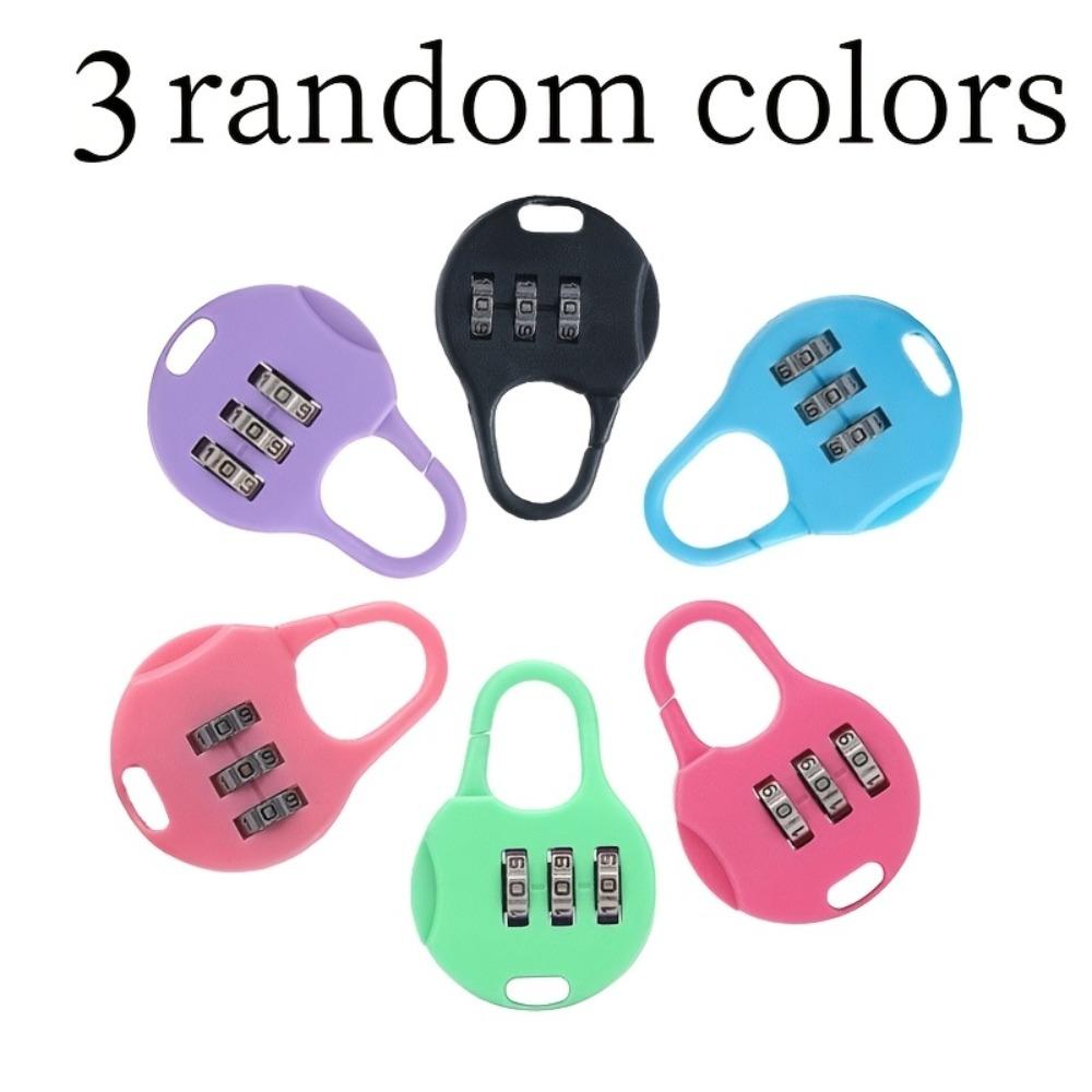 

3 Mini Macaron Locks, Combination Dial & Keyhole, Heavy Plastic Padlock, Random Color for Bag Luggage Storage Use 60mm