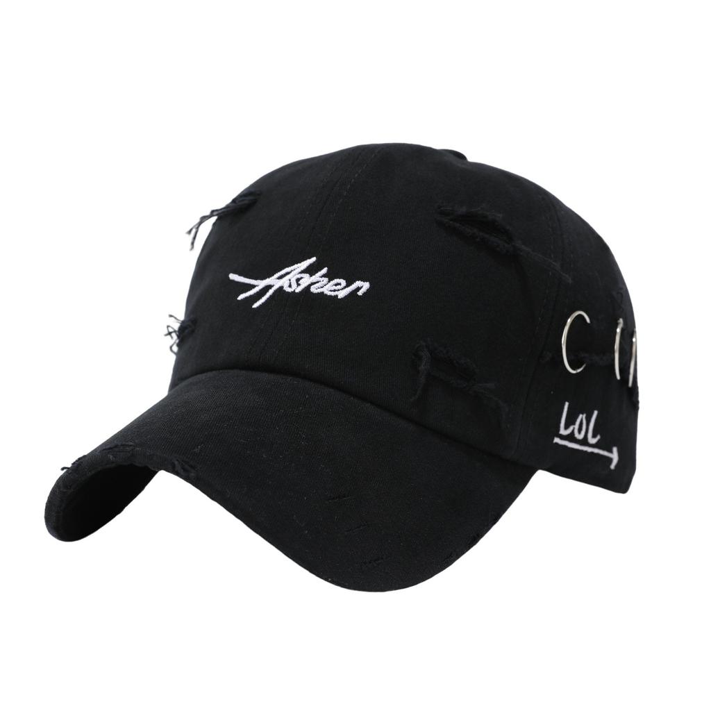 Letter Embroidered Baseball Cap Men's American Ripped Soft Top Cap Women's Summer Big Head Circumference Showing Face Small Sunscreen Cap