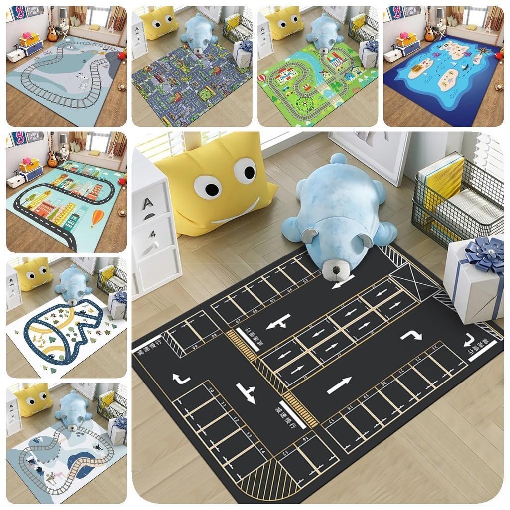 Vibrant Cartoon Road Game Carpet For Infants And Toddlers Comfortable And Washable Polyester Mat For Playroom Or Bedroom