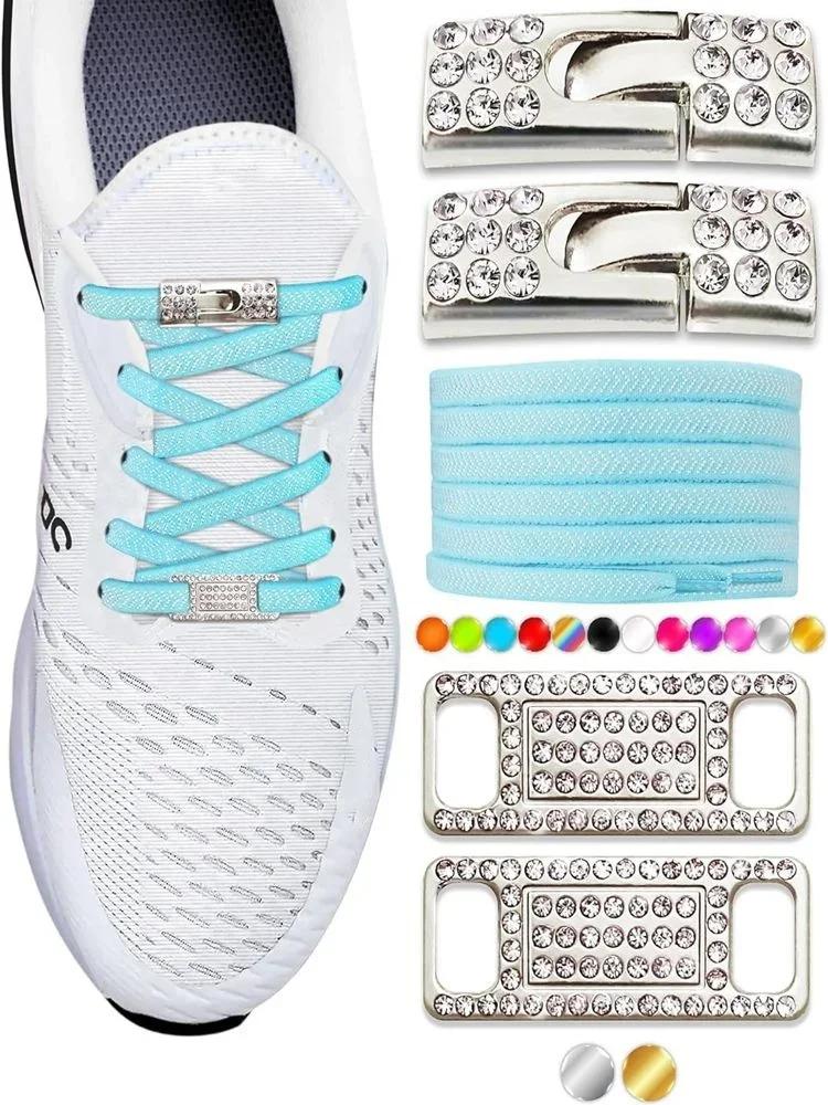 Elastic No Tie Shoe Laces Bling Diamond Cross Locks Shoelace Charms for Women Sneakers Luxury Smart Buckle AF1 Metal Shoelaces