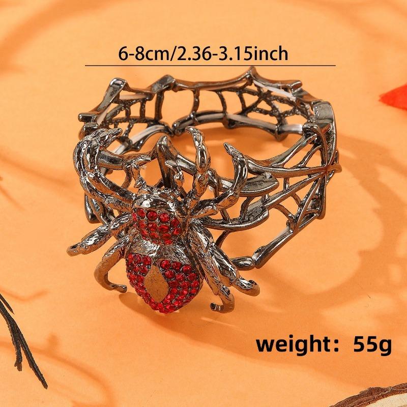 1 Stück Punk Spinnen-Thema Persönlichkeit Armband - Schwerlast Zinklegierung Schwarz Rot Strass Spinnennetz mit Spinnenanhänger, Elastisches Band Design