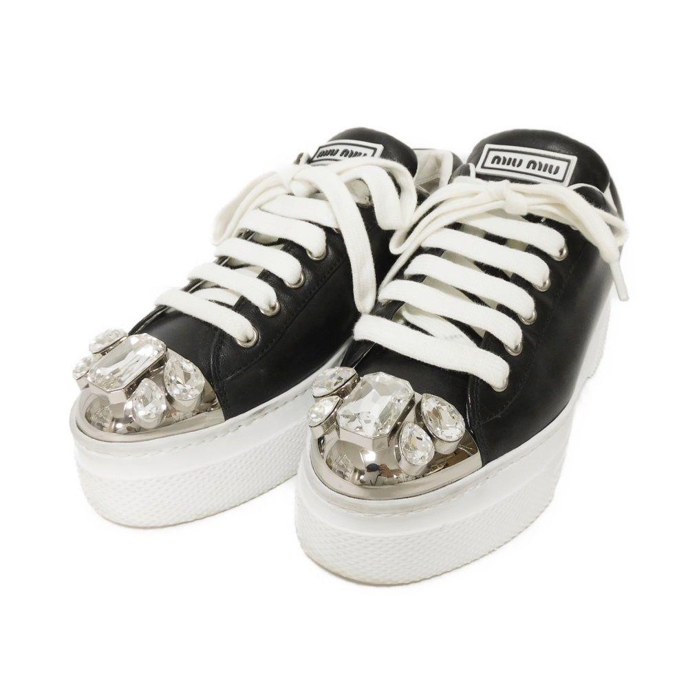 Used 12166 Crystal Low-Tops 5E907C 7896 Size 35 White Beaded Rubber Silver Platform 8.7" Logo Embossed Women's from