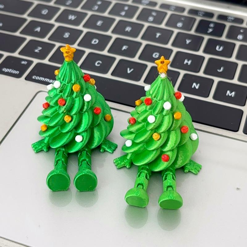 1/10pcs Green Christmas Tree Ornaments 3D Printed Funny Xmas Tree Decoration Supplies Colorful Joint Movable Shaped Gifts