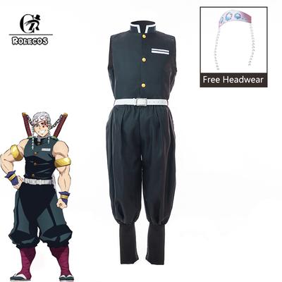 Ανιμέ Kimetsu No Yaiba Κοστούμι Cosplay Uzui Tengen Κοστούμι Cosplay Μαύρο Ανδρικό Κιμονό Κοστούμι για το Χάλοουην