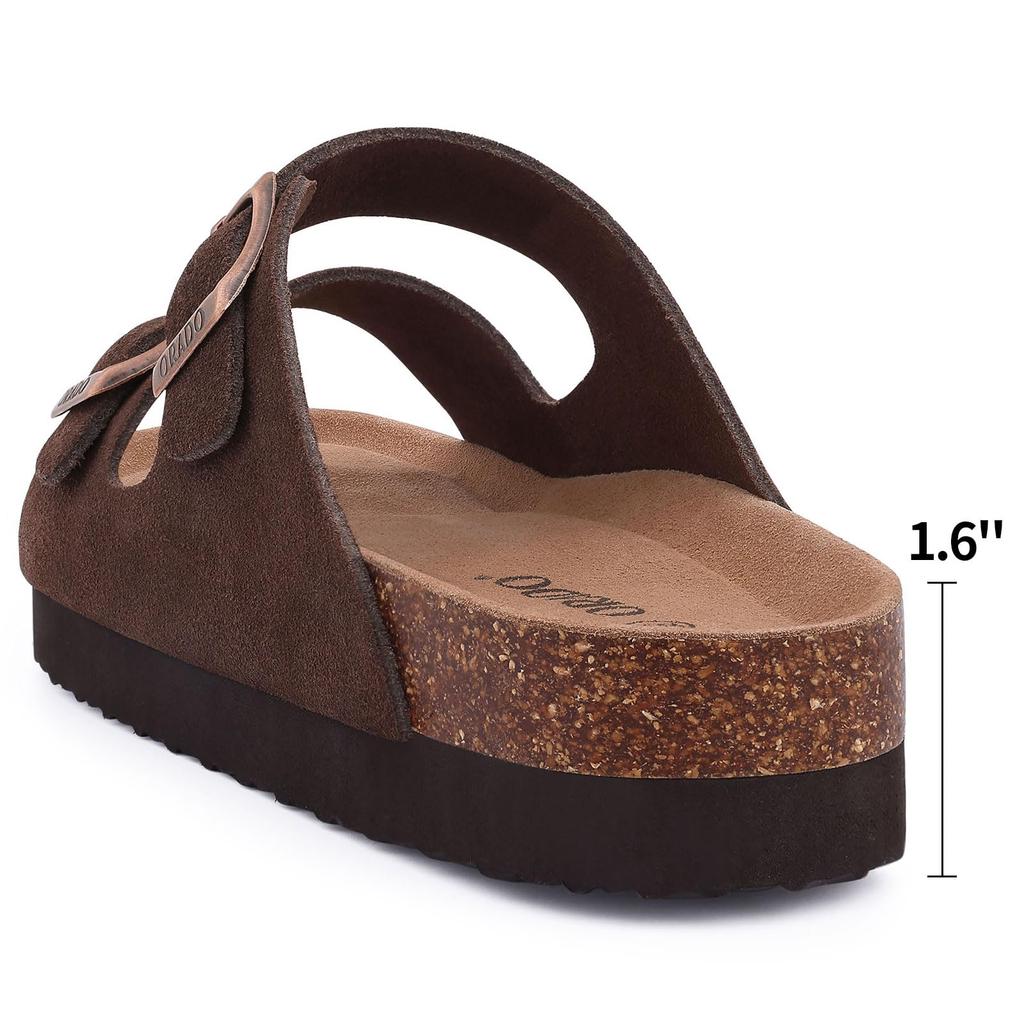 Fashion Litfun Classic Leather Cork Slippers Women Fashion Suede Flats Sandals Thick Footbed Cork Slides Unisex Outdoor Beach Slippers