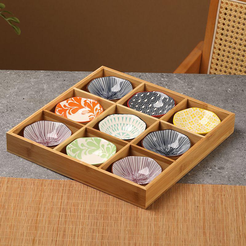 Bamboo Nine-Compartment Snack Tray for Dried Fruits and Hot Pot Side Dishes