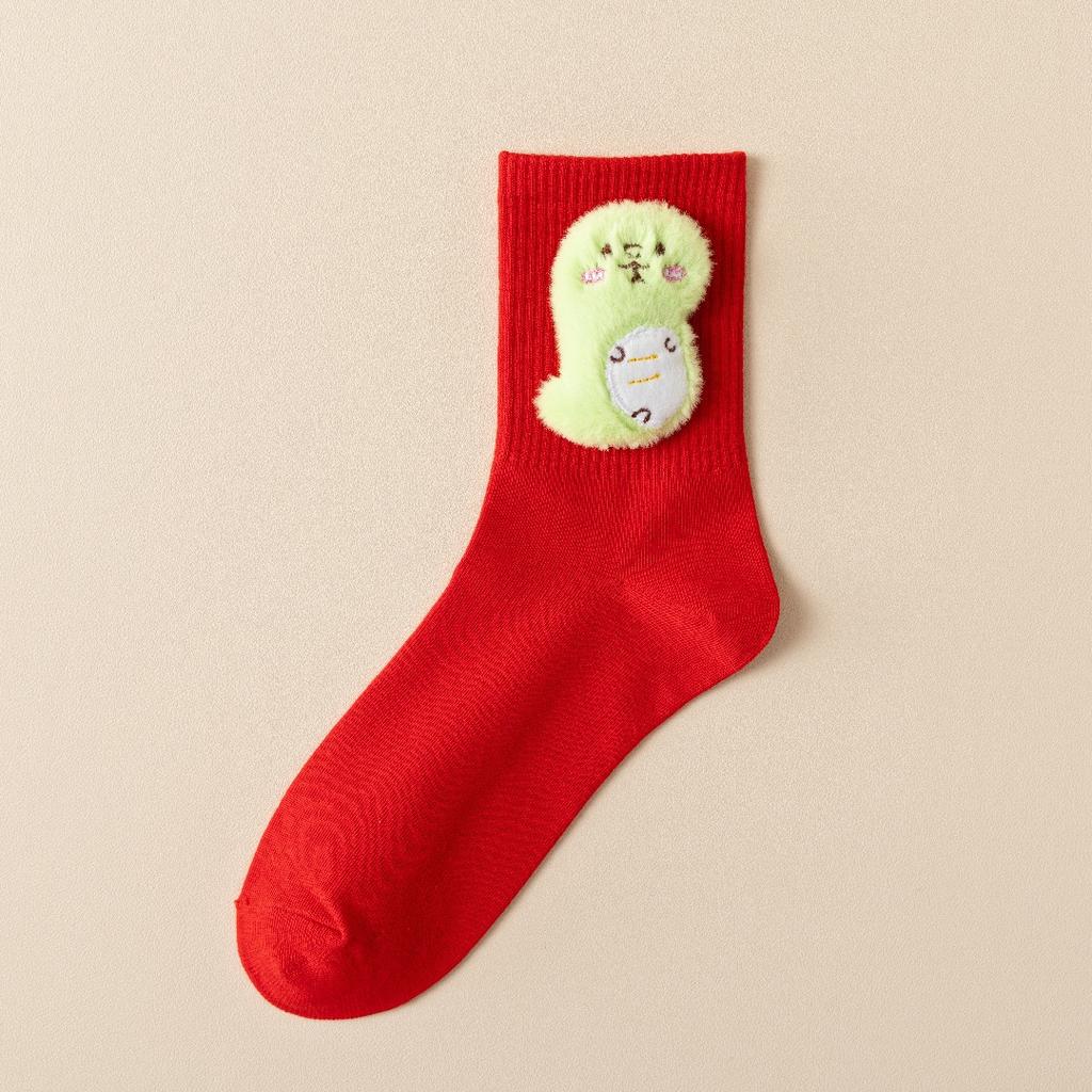 Year Of The Snake Birthday Year Red Socks New Year'S Socks Green Snake Doll Snake To Run Anti-Pilling Men'S And Women'S Medium Tube Socks