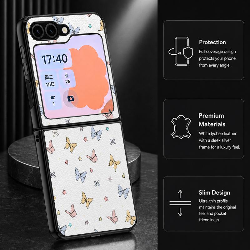 Luxury Butterfly Print Case For Samsung Z Flip 8 7 6 5 Luxury Leather Skin Hard Folding Phone Cover For Galaxy Z Flip8 Flip7 Flip6