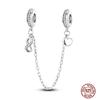 Star Moon Slide Safety Chains Charms 925 Sterling copper Heart Evil eyes Silicone Spacer Beads Fit Original Bracelet DIY Zircon