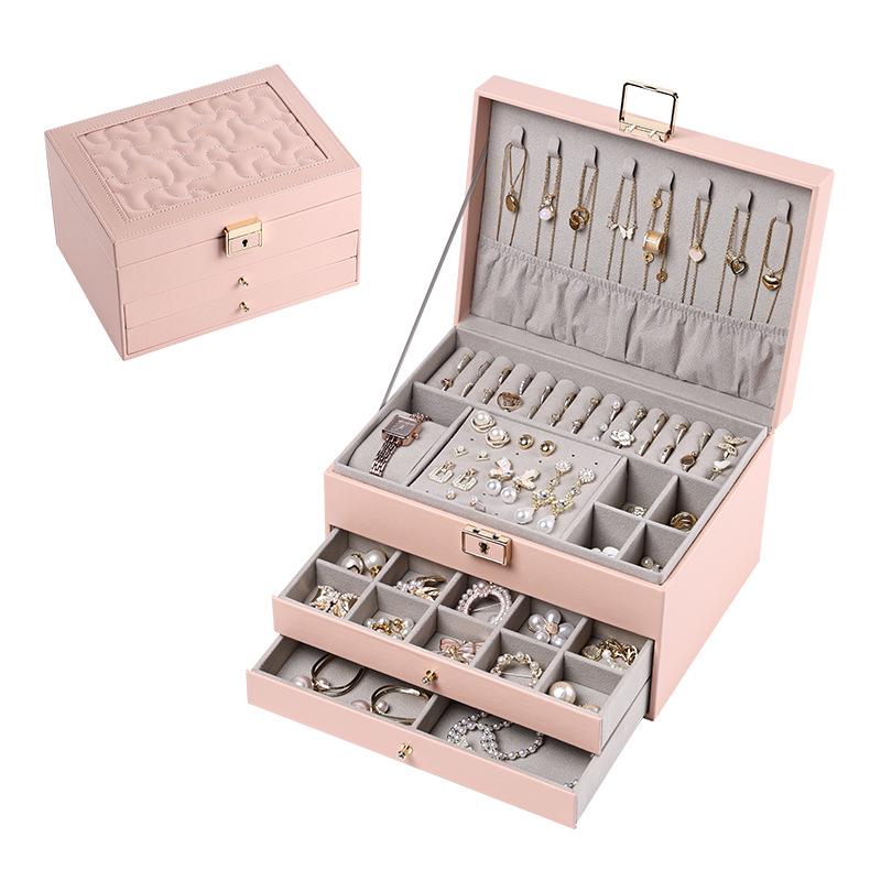 Multilayer Leather Wedding Jewelry Storage Box with Drawers for Necklaces and Rings