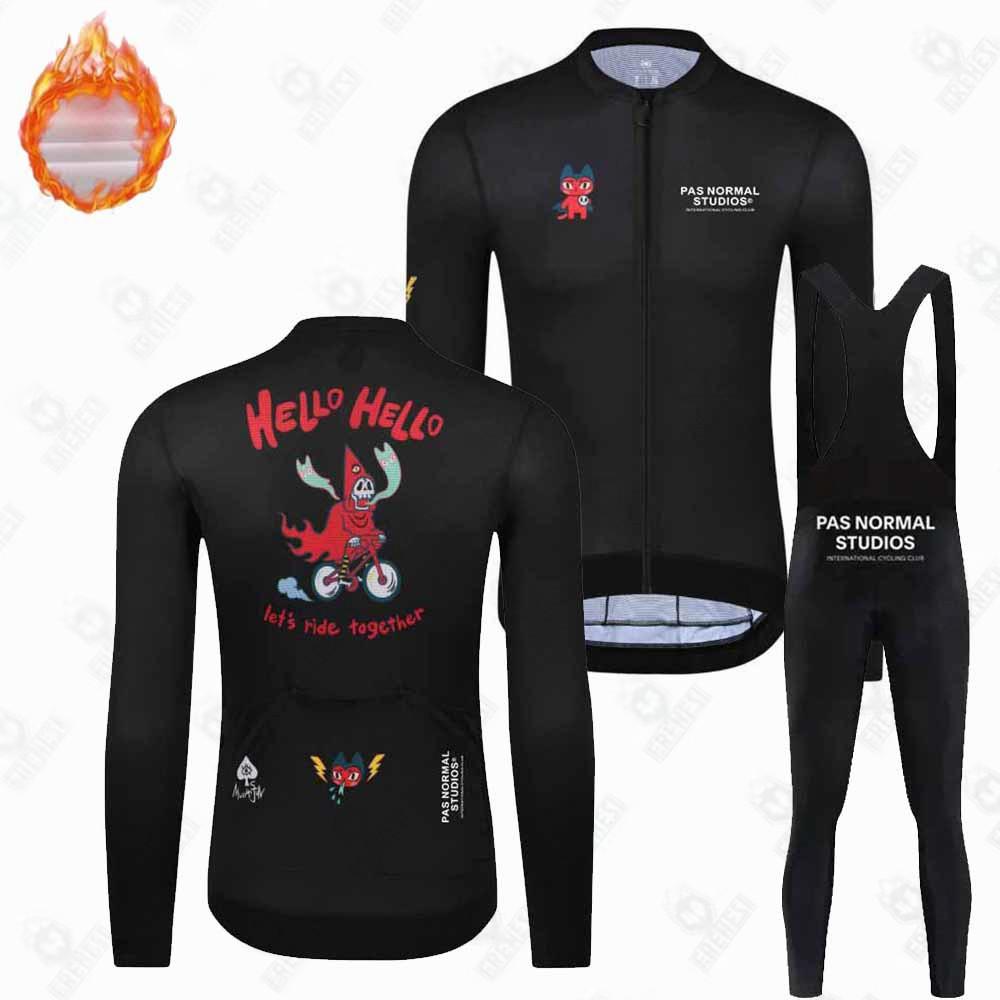 New PNS Fleece Suit Winter Cycling Suit Long Sleeve Strap Pants Road Bike Mountain Bike Outdoor
