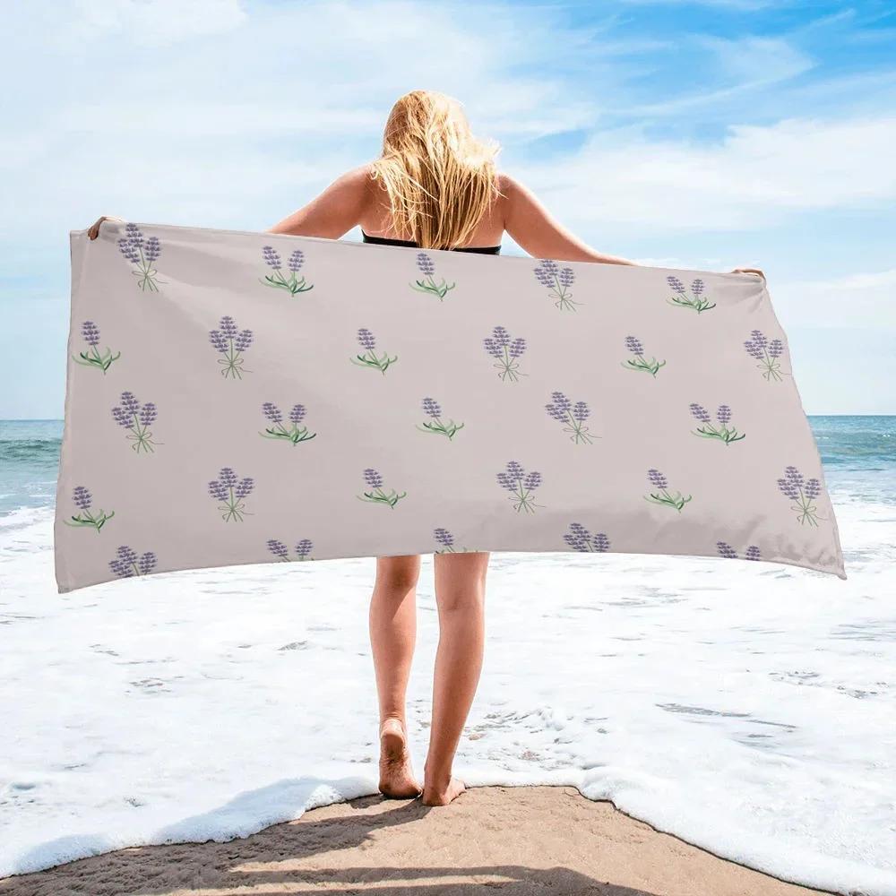 Watercolor Purple Lavender Beach Towel Microfiber Quick Dry Bathroom Supplies Camping Picnic Accessories Towels For Women Gifts