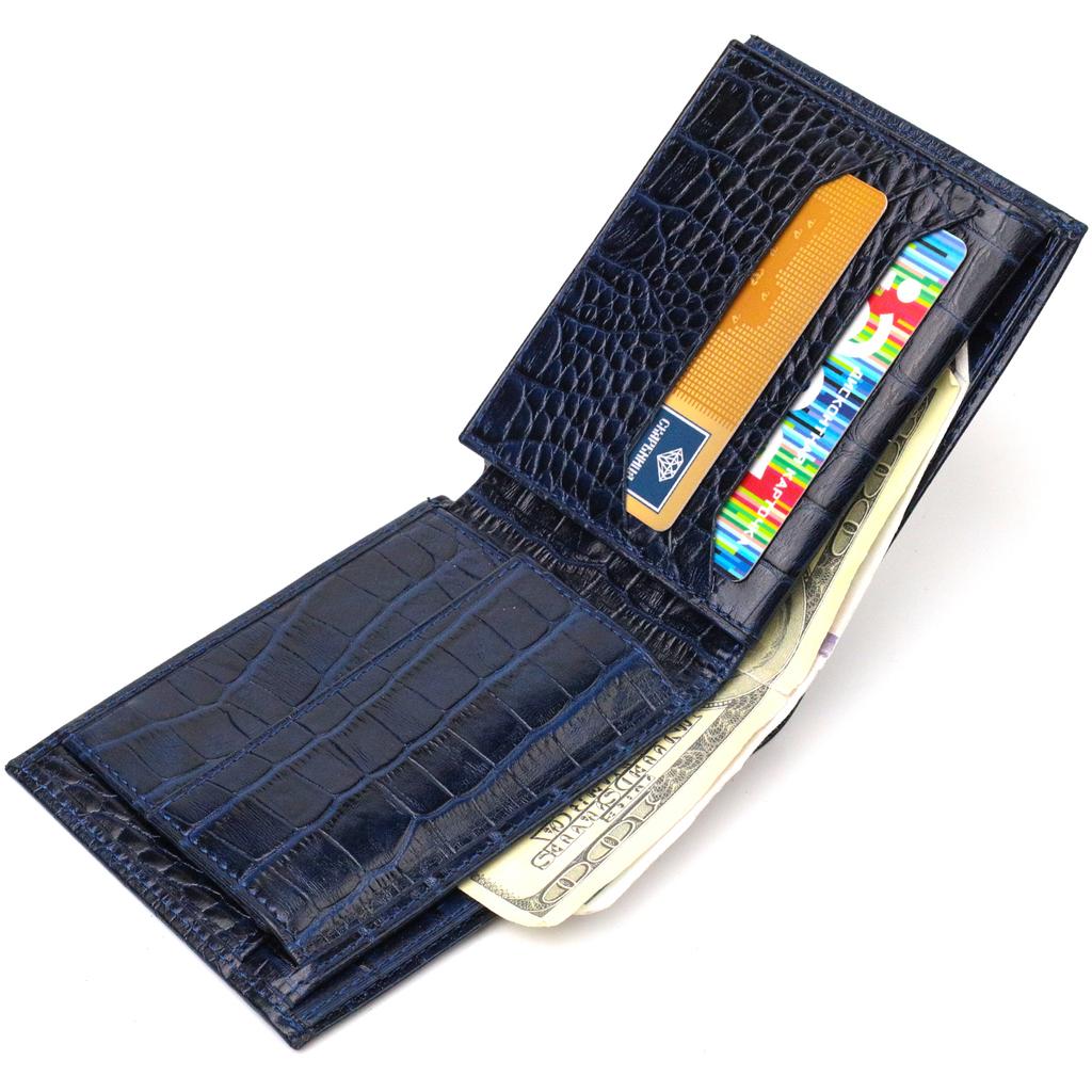 Vacker plånbok för män gjord av äkta läder med krokodilprägling CANPELLINI 21924 Blå