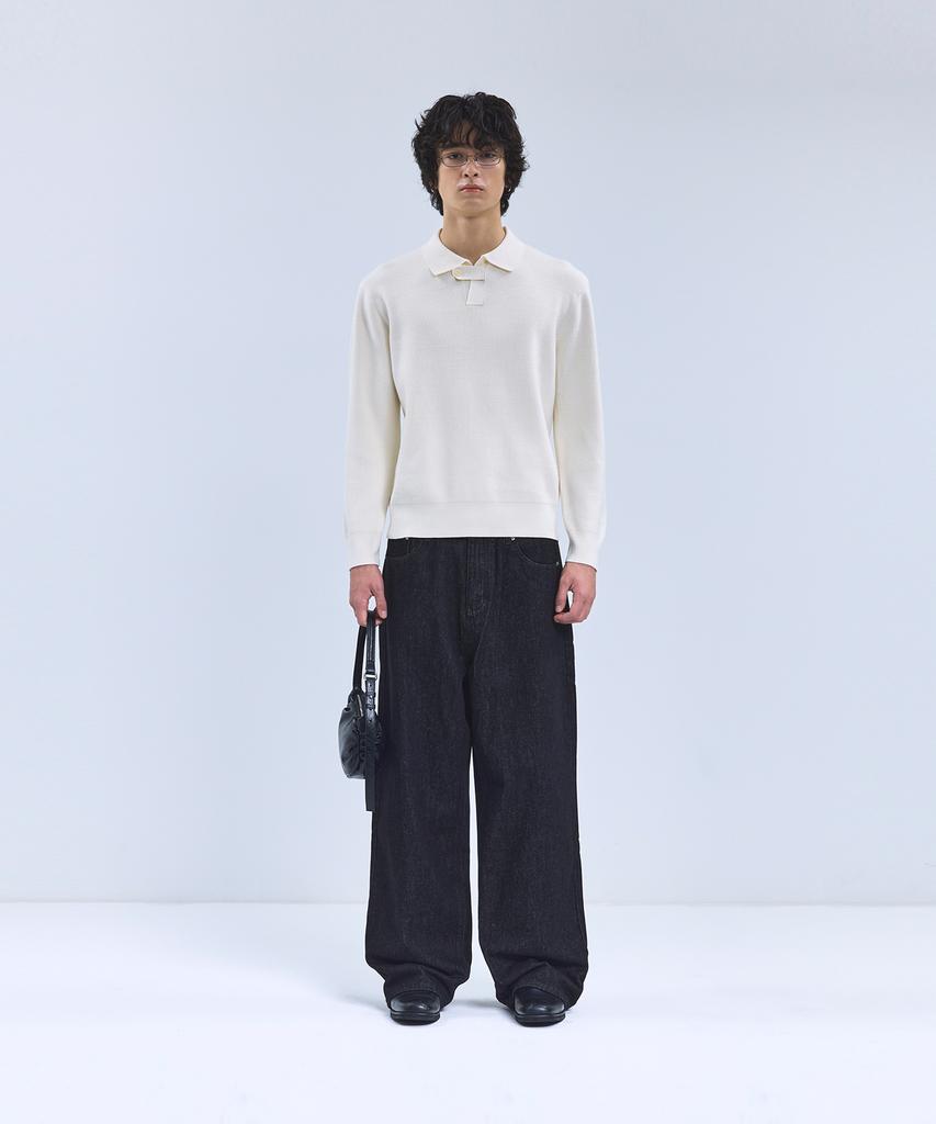 IRONYPORNO WHITELINE 86-Iroj367 Collar Placket Long Sleeve Knit Ivory