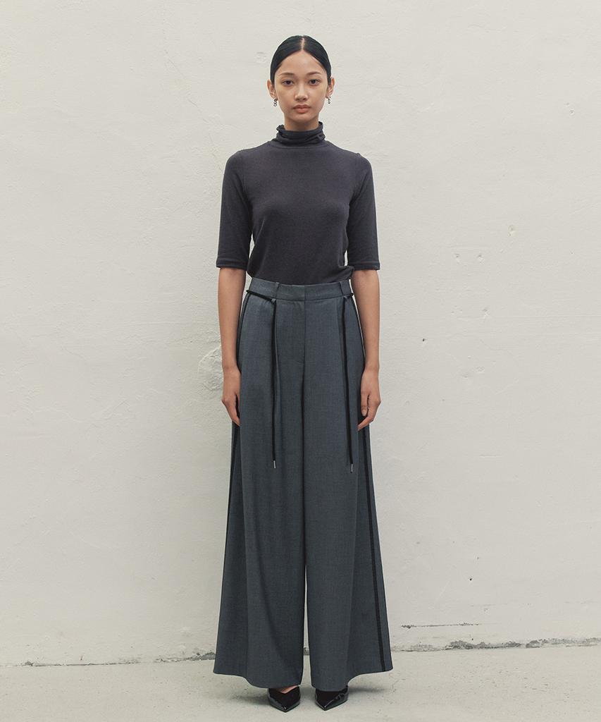 MAKE A TOAST Lace String Tuck Wide Pants Dark Grey Mbdfpa004Dg