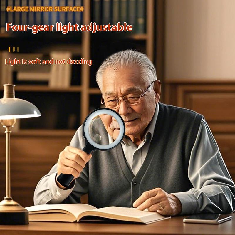 

Magnifying Mirror for Elderly Readers, Rechargeable Handheld with Light, Student Observation Gift білий