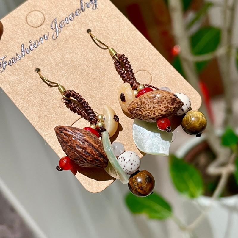 Natural tiger's eye stone series stud earrings for women Maillard exquisite retro earrings niche light luxury high-end temperament earrings