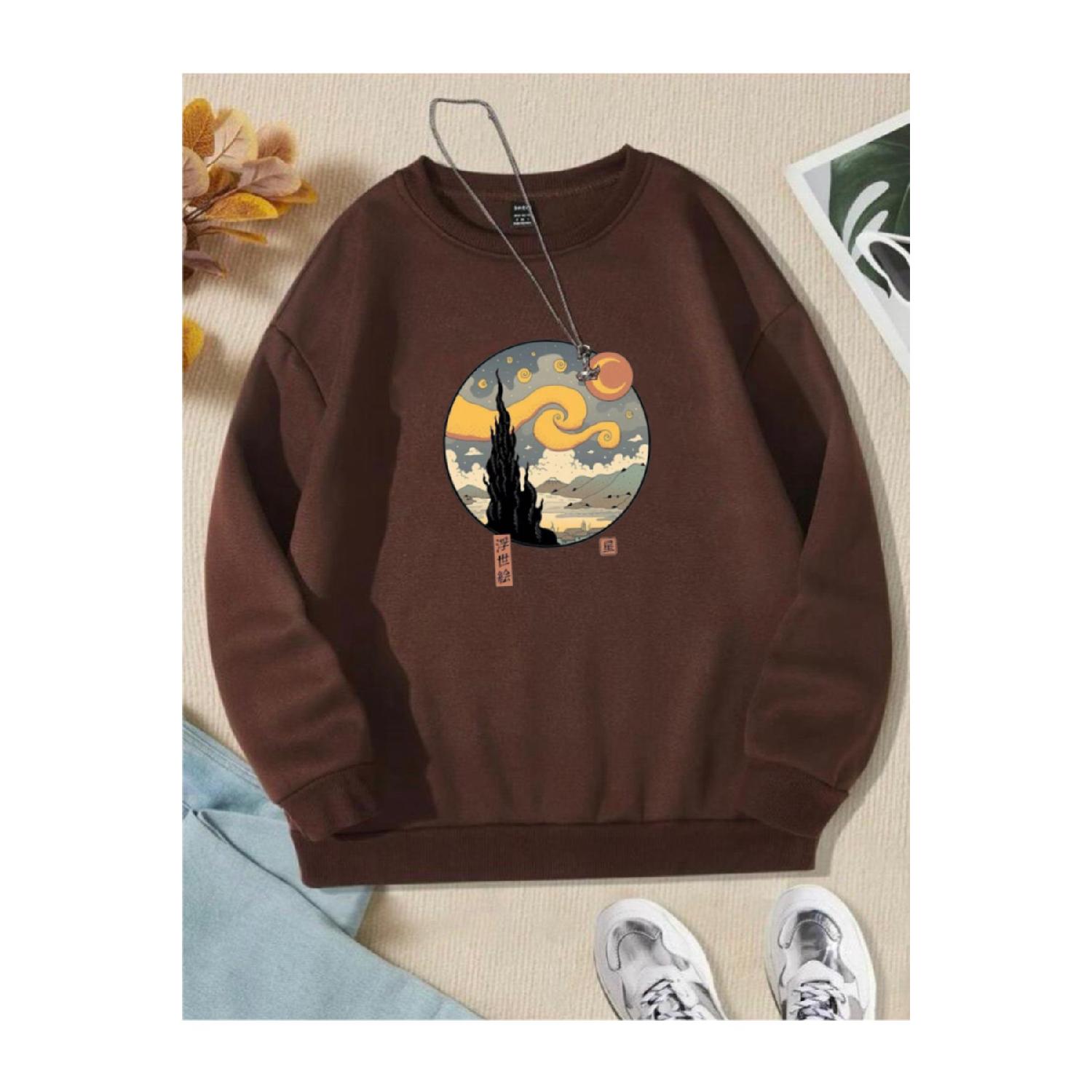 

Толстовка унисекс оверсайз с принтом «Звездная ночь» S коричневый