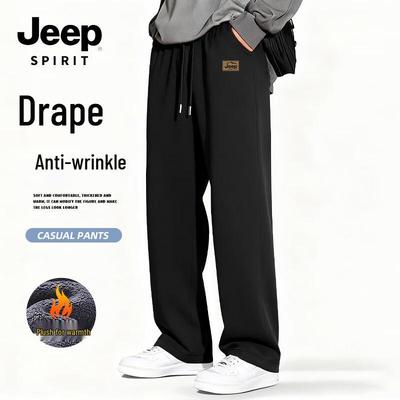 JEEP SPIRIT Męskie Zimowe Spodnie Casual z Szerokimi Nogawkami z Wełny Alpaki