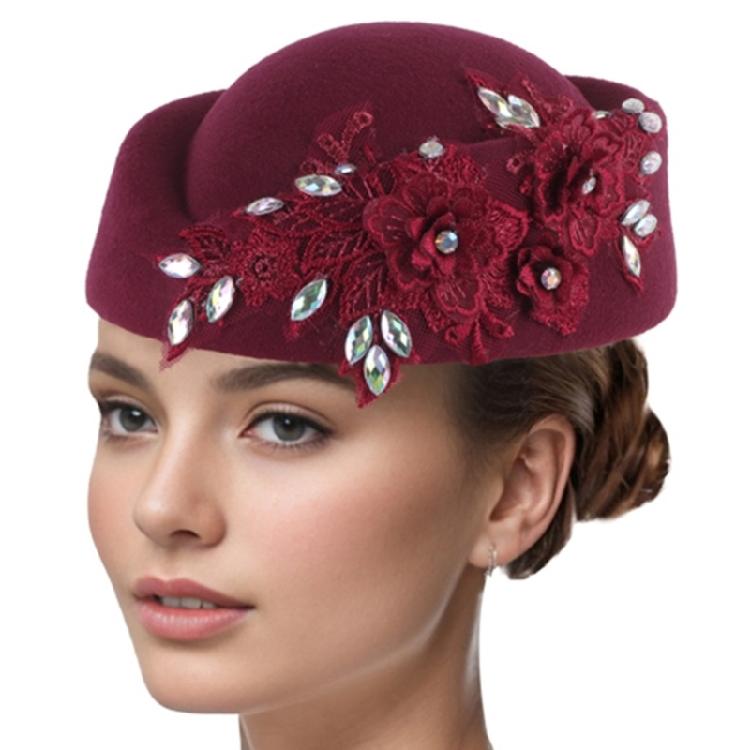 Vintage Fascinator Beret Hat Wool Derby Flower Patched Hats for Cocktail Party Flower Bowler Hat 1920s Lady Church Hat