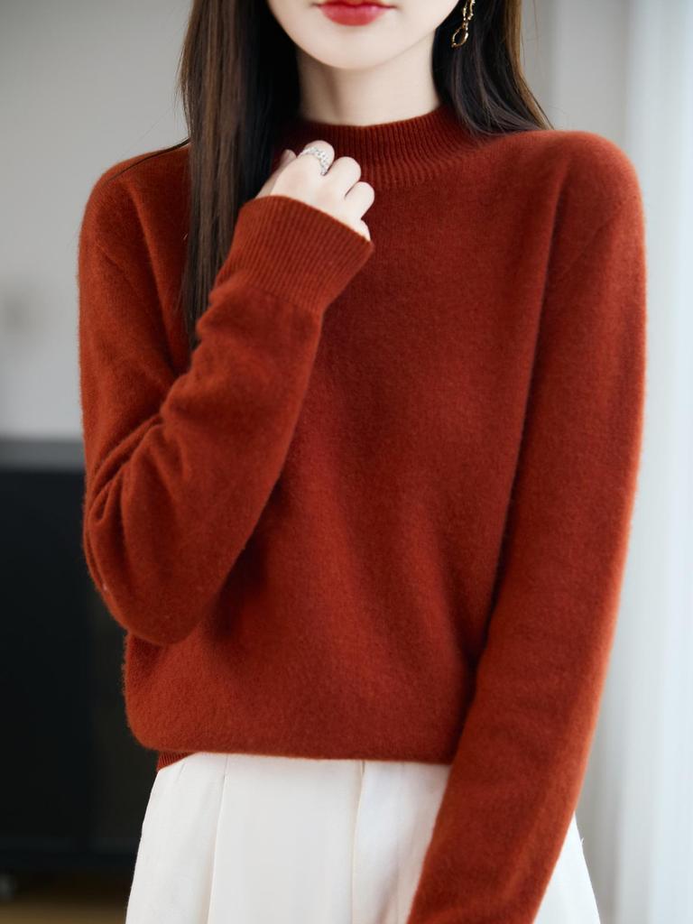 Women's Seamless Knit Base Layer Pullover - Autumn/Winter 2025, Half-High Neck, Long Sleeve, Versatile & Trendy Sweater.