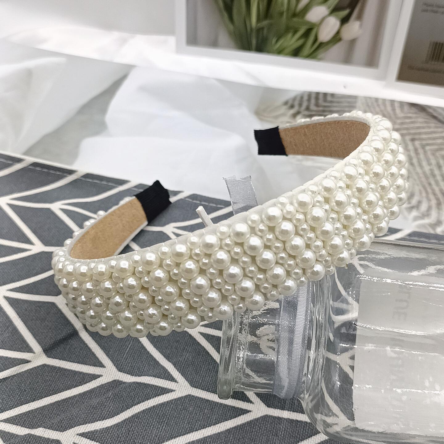 

Широкополая повязка на голову, винтажная повязка на голову для светских львиц, женская мода с бисером, универсальная, резинка для волос на выход, аксессуар для волос 14CM