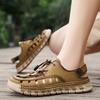 Men Sandals New Elastic Band Leather Hollow Breathable Comfortable Lightweight Summer Outdoor Beach Walking Sandals for Teen