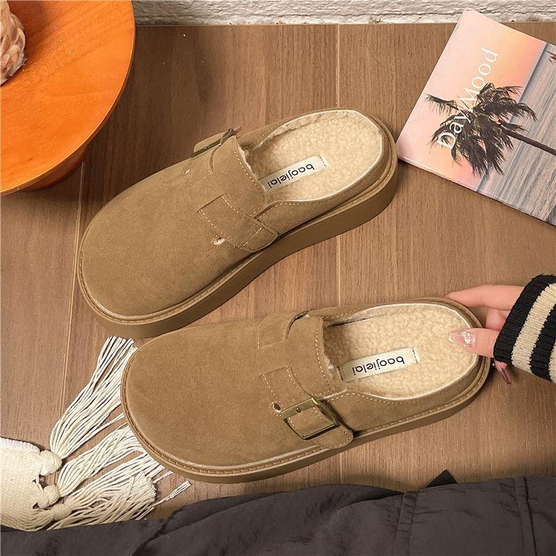 Increase the height with one pedal, lazy bag head, half-towed cotton slippers, thick-soled towed women's outer wear, winter new models