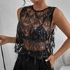 Fringe Crop Top Embroidery Sheer Camisole Chic Sequin Vest Tops  Streetwear