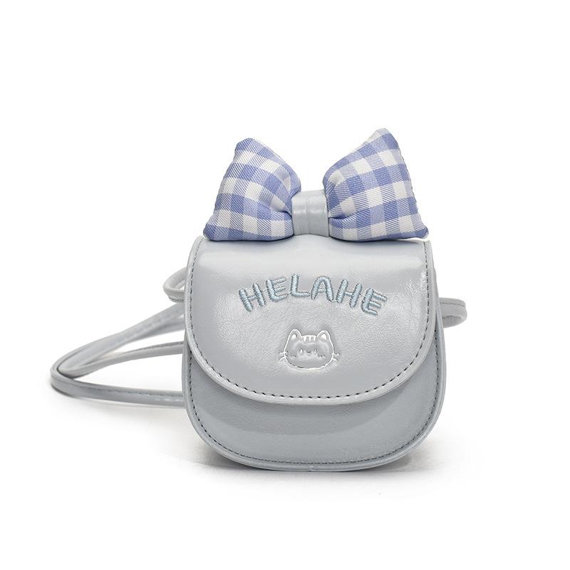 

Cartoonish Cute Little Cat Lady Single Shoulder Bag with Checkered Bow Crossbody Bag and Small Wallet синій