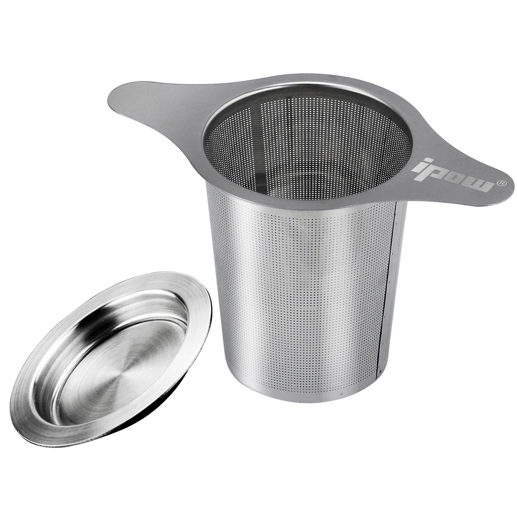 

Ipow Tea Strainer, Stainless Steel, Deep Tea Strainer for Mugs, Cups, and Pots, with Dual Handles and Lid