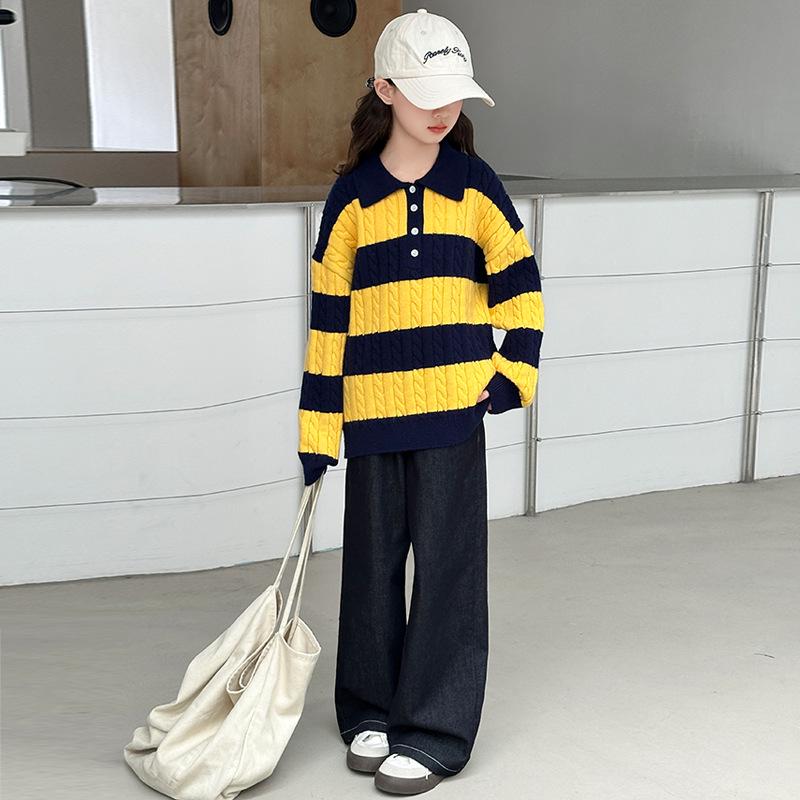 

2025 Девочки Корейский Стиль Осенний Повседневный Комплект: Модный свитер и джинсы для весны и осени 150 cm