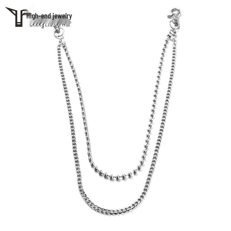 

European & American Trendy Hip-Hop Double-Layer Beaded Waist Chain in Titanium Steel - Street Fashion Accessory for Couples