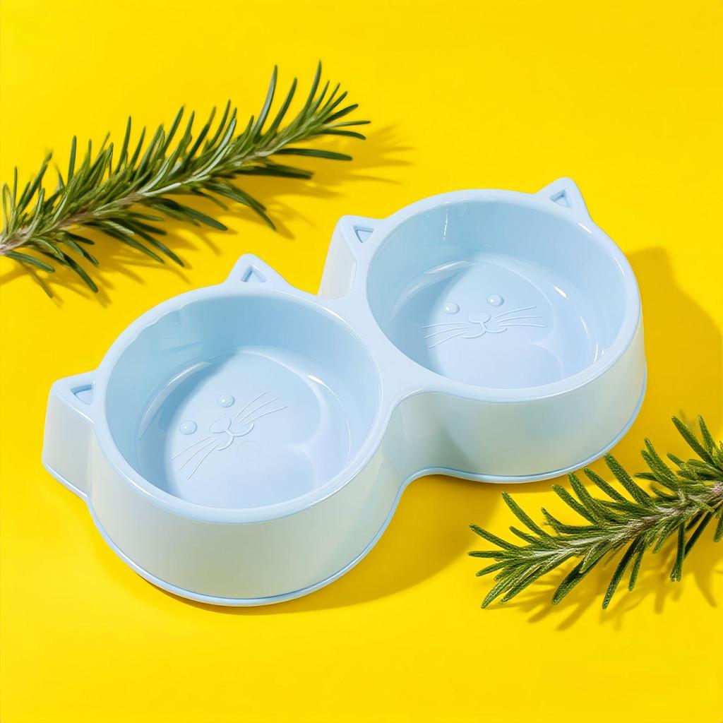 Double Cat Bowl Macaron Color Anti-Spill Pet Feeder - Oval Style