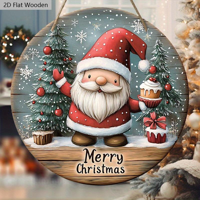 Christmas Wooden Sign with Gnome Pattern - Navidad Round Sign Yard Door Wall Hanging Decor - Ideal Christmas Decoration