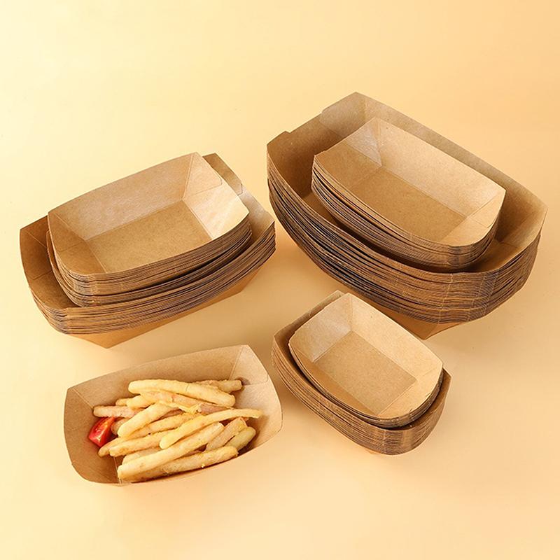 50 Stück Küche Einweg Snackschalen Gebäckteller Kraftpapier Dessert Kuchen Lebensmitteltablett Ölfest Pappschalen Party Geschirr