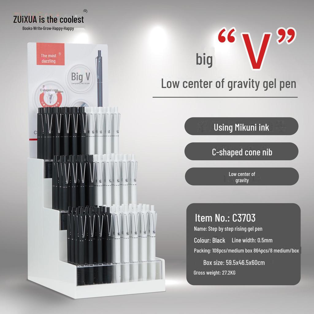 Creative V-Clip Display Rack with Quick-Dry Black & White Student Brush Pens