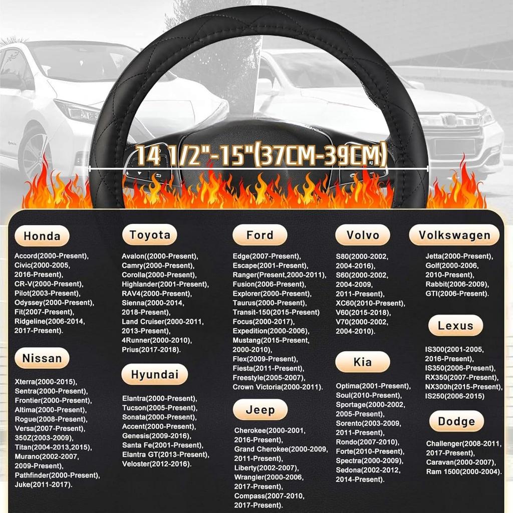 Heated Steering Wheel Cover - WARMITORY Luxury Steering Wheel Heater, 12V Quick Hand Warmer, 14.5-15 inches Outer Diameter for Standard-Size Car