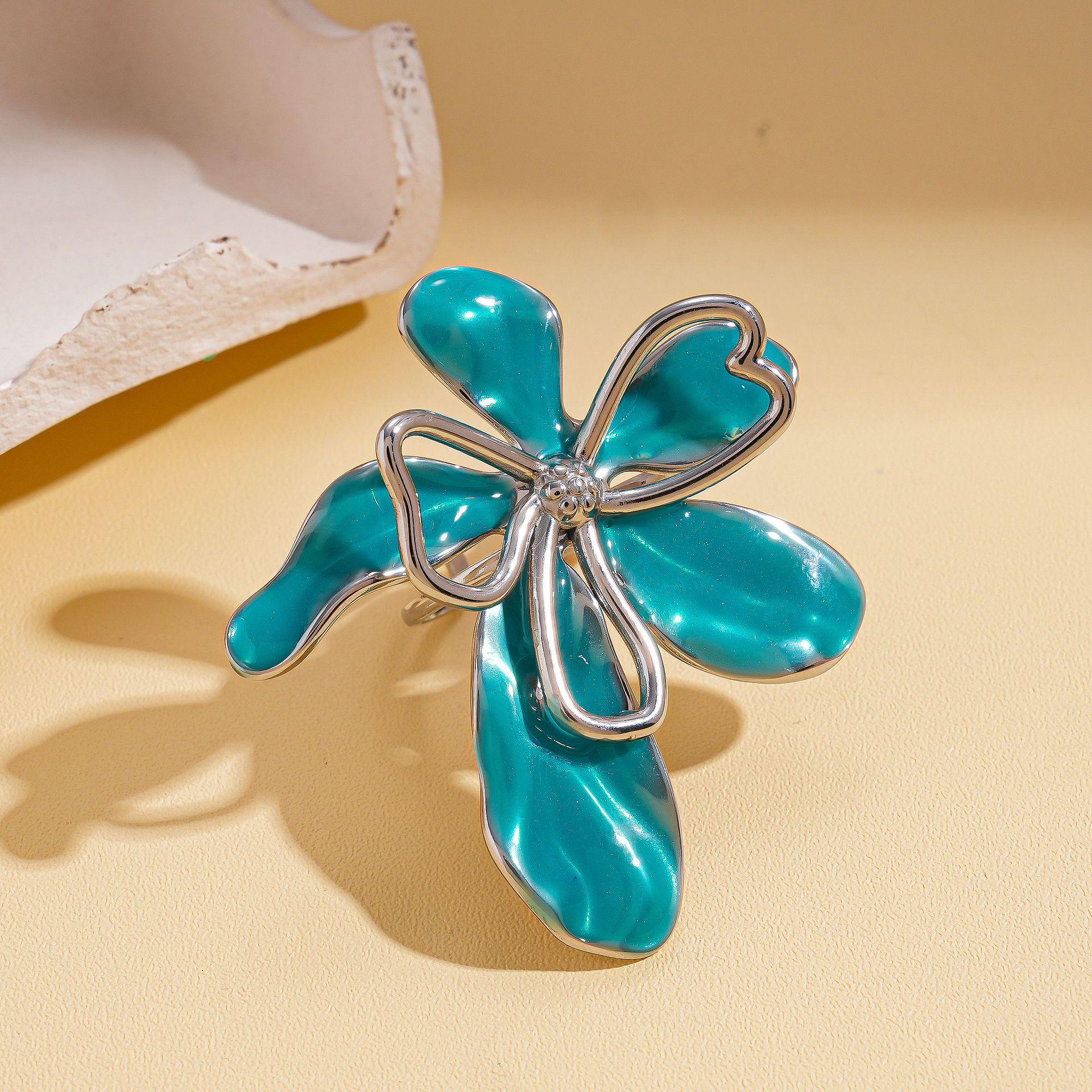 

Кольцо открытое из нержавеющей стали с капельным маслом в виде цветка - Модный универсальный нишевый дизайн для женщин