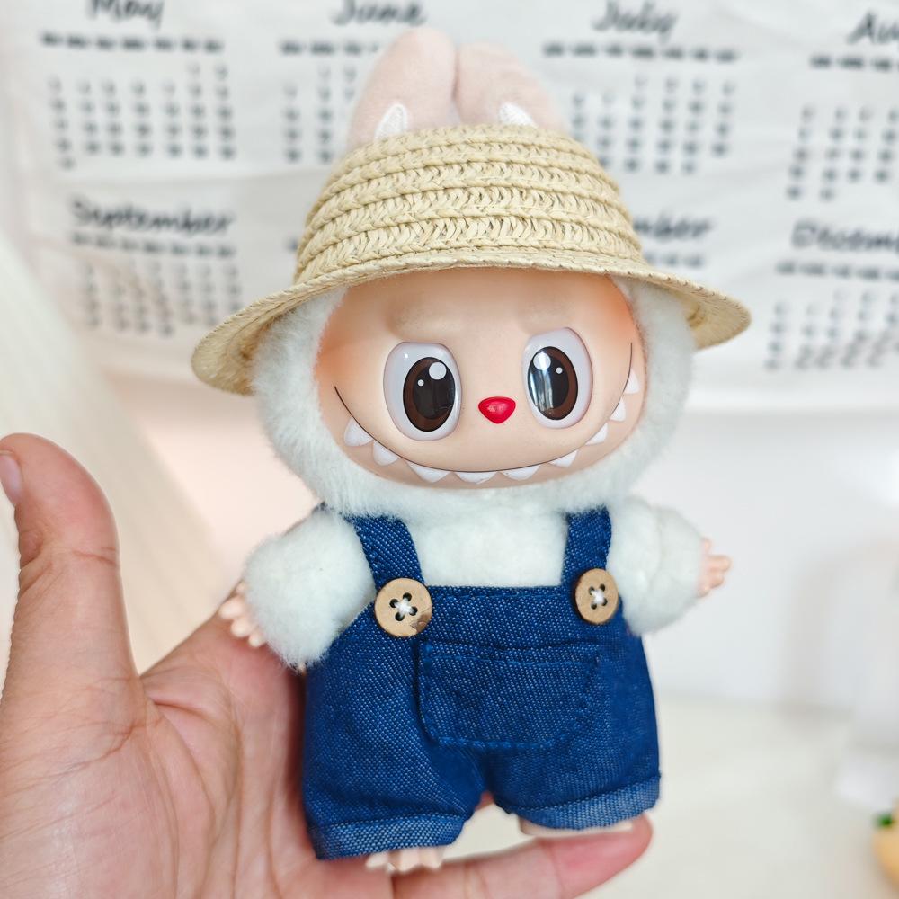 17cm Canvas Clothing, First and Second Generation, Labubu Clothing, Vinyl Doll Decoration, Pendant Clothing, Overalls, Doll Set Hat