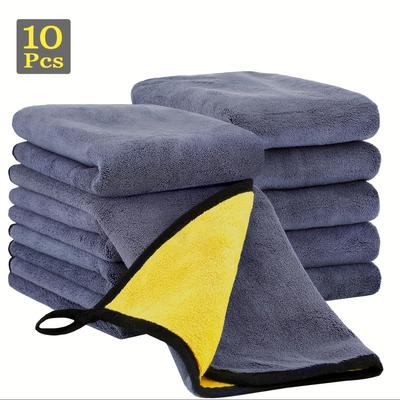 10Pcs Microfiber Cleaning Cloth Auto Car Care Wash Towels, Super Absorbent Cleaning Cloth Coral Fleece Double-Layer Thickened