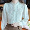 Fashion Long Sleeve Stand Collar Apricot White Lace Blouse Shirt Women Tops J314