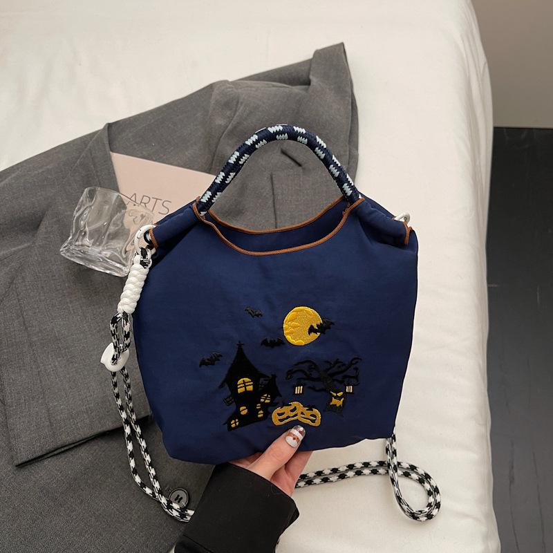 Autumn and winter versatile brown small bag women's Halloween nylon canvas bag light messenger mobile phone bag