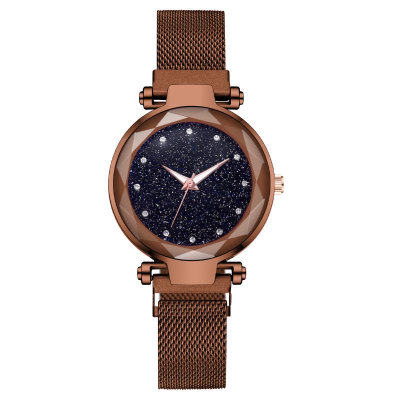 Montre à quartz pour femme inspirée de TikTok, motif ciel étoilé, avec bracelet milanais magnétique