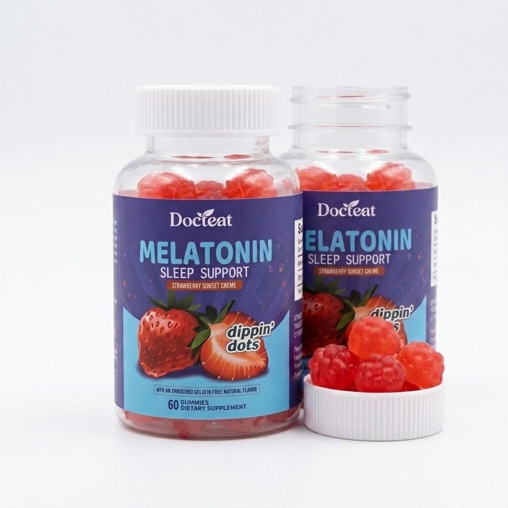 Docteat Melatonin Sleep Support Gummies – Dippin' Dots Strawberry Sunset Crème Flavor, Natural Sleep Aid Supplement (60 Gummies)