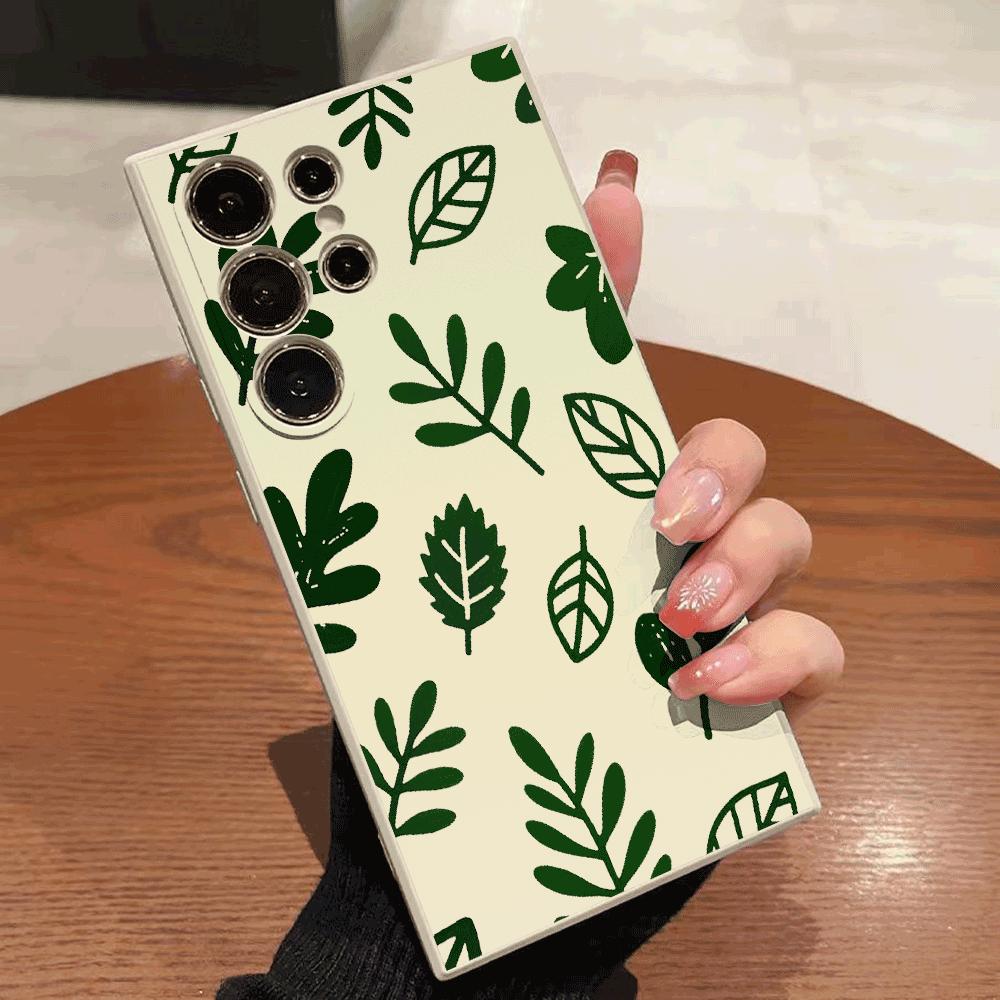 Green Leaf Pattern Phone Case for Samsung Galaxy S25 S24 Ultra S23 S22 S21 S20 FE Plus Soft TPU Protection Cover