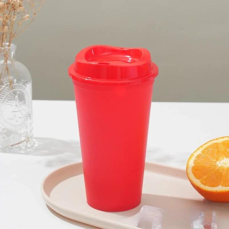 

475ML Large Capacity Plastic Straw Cup for Birthday Parties Coffee Drinking Reusable Macaron Colored Straw Cup Takeaway New 16OZ
