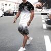 Gradient Graffiti Short Sleeved T-shirt and Shorts Set Breathable Casual Men's Sports T-shirt Elastic Waist Shorts Two-piece Set