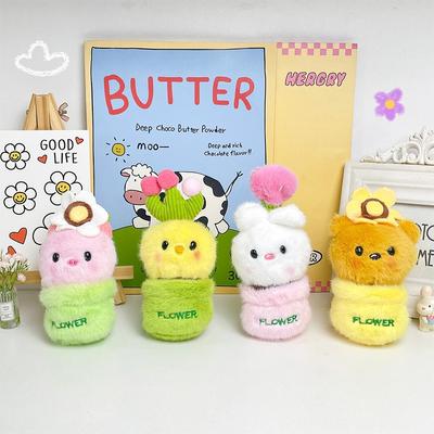 Cute Wind Potted Small Animal Plush Doll Cartoon Bear Rabbit Children Bag Animal Flower Pendant