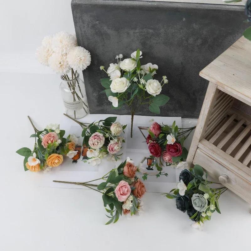 3pcs Ramo de Rosas Camelia de Simulación de Seda Flores Falsas de Seda Decoración de Restaurante Flor Artificial Rosa Camelia